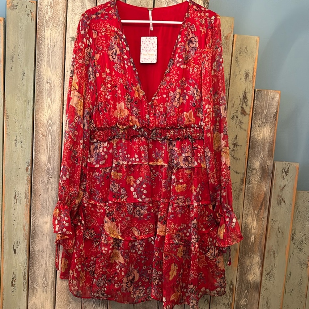Free People Red Floral Mini Dress